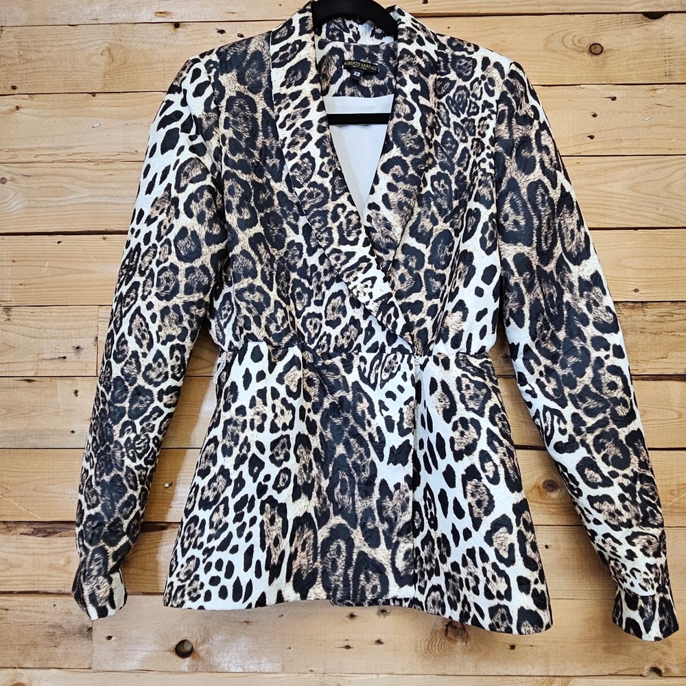 Alberto Makali Leopard Print Blazer Jacket Womens XS Animal Print Textured Brown